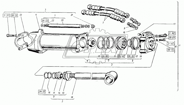 151.57.030-1 Гидроцилиндр с/о ,с бугелем,задней навески ЧТЗ/Т-150/ДТ-75 ХТЗ