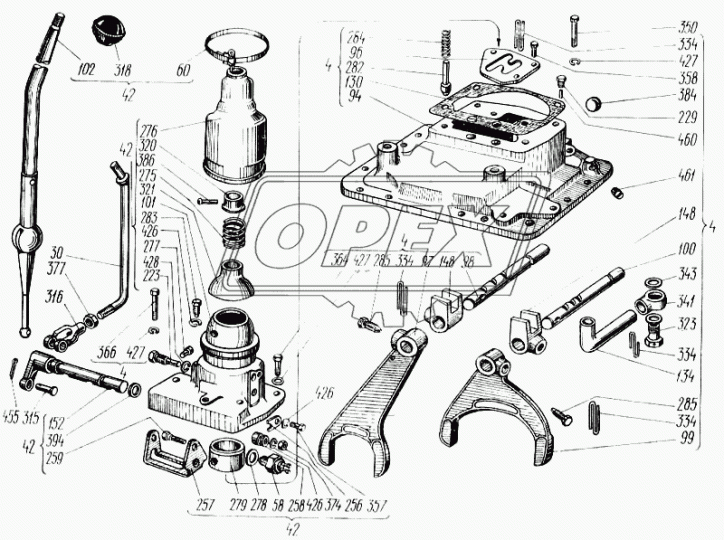 150.37.170 Рычаг переключения передач КПП L=860 фшара=45 кривой, ХТЗ