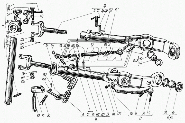 150.56.033 Цепочка L=550 палец ф30 L=170 с чекой в сборе ХТЗ