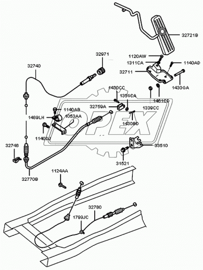 32740-5H001 Трос газа ф5 L=630; в оплетке с наконеч.ф7 ручного HD72 Hyundai
