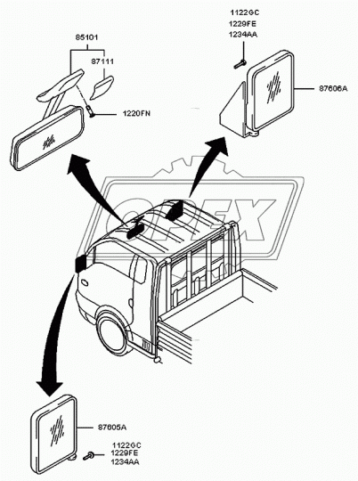 87120-43400 Зеркало (ПВХ) 155х195 правое Porter Korea Parts