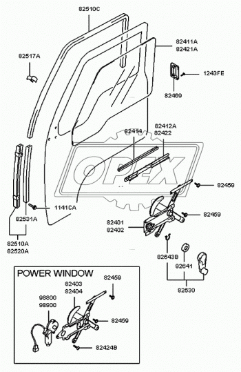 82413-43001 Держатель стекла левой двери левый; Hyundai Porter Hyundai