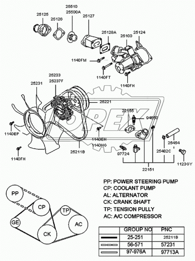 25261-42100 Крыльчатка вентилятора (ПВХ) ф415; 8лоп.; фвнутр=135/175; 4отв.ф7 Porter Korea Parts