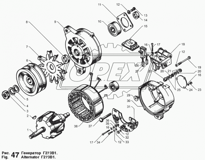 Г273В1-3701100 Статор генератора ф132 h=40/ 4 клеммы под болт, 28В 45А Г273В1 KAMAZ [740.10-20 740.50-360 740.13-260] // MAZ/URAL [YAMZ 236 YAMZ 238] ЗиТ
