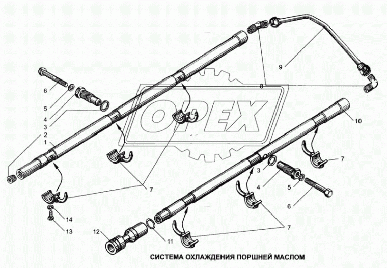 236Н-1011428 Труба охлаждения поршней левая в сборе с угольником ЯМЗ-236 турбо; L=568 ф22 с проточками с/и смазки поршней ЯМЗ