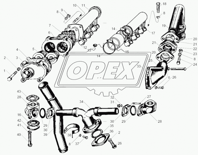 240-1303108-В Труба водяная задняя правая L=450 d=51 3овал.фл креп 2отв силумин правый ЯМЗ