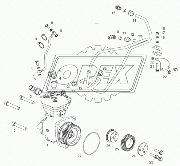 5340.3509010-20 Компрессор пневматического тормоза (1 цилиндровый) ЯМЗ-534.536; с шестерней без шкива (снят с производства) замена -40 ЯМЗ