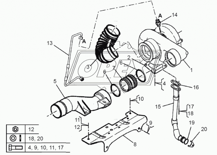 650.1115280 Патрубок (алюм.) ф80х84 L=480; с кронштейном, подвода воздуха к ОНВ 5010550908 ЯМЗ