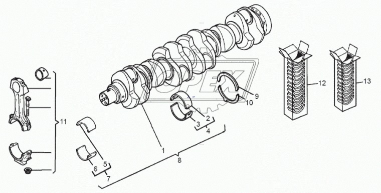 650.1000102-Р1 Вкладыши коренные ДВС RENAULT дв.MIDR06.23.56, ЯМЗ-650 1-й ремонт.; (комплект 14 шт)