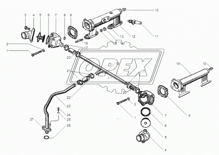 6563.1303104 Труба водяная правая L=275; квадр.фл.4отв.М8х1,25/2 овальных фланца ЯМЗ