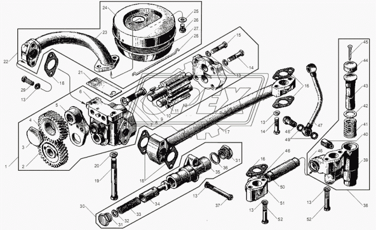 238Ф-1011398-А3 Трубка (сталь) ф32; L=340; 2 ромбич.фланца 2отв.ф10/1отв.ф26/чашка ф155/сетка, всасыв. масляного ЯМЗ