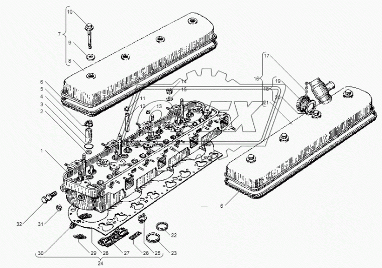6582.1003262 Крышка головки цилиндров с ребрами и патрубком в сб. ЯМЗ-6581,6582 ЯМЗ