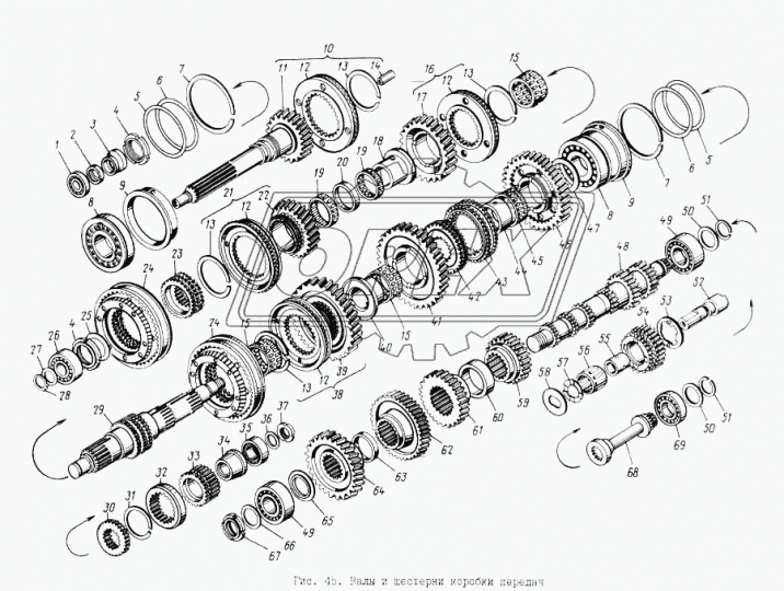 202.1701027-30 Вал первичный КПП; L=450 шлиц=10 Z=33 муфта ф50 с муфтой сБ с маслонаправляющей втулкой МАЗ-543205 МЗКТ