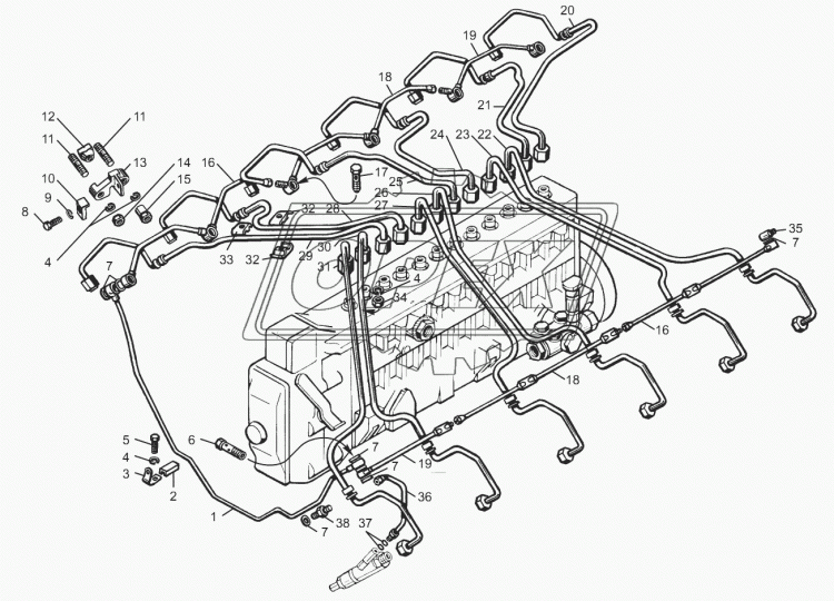 840.1104373-20 Трубка (сталь) ф6; L=800 под 2 штуцера ф10 ЯМЗ