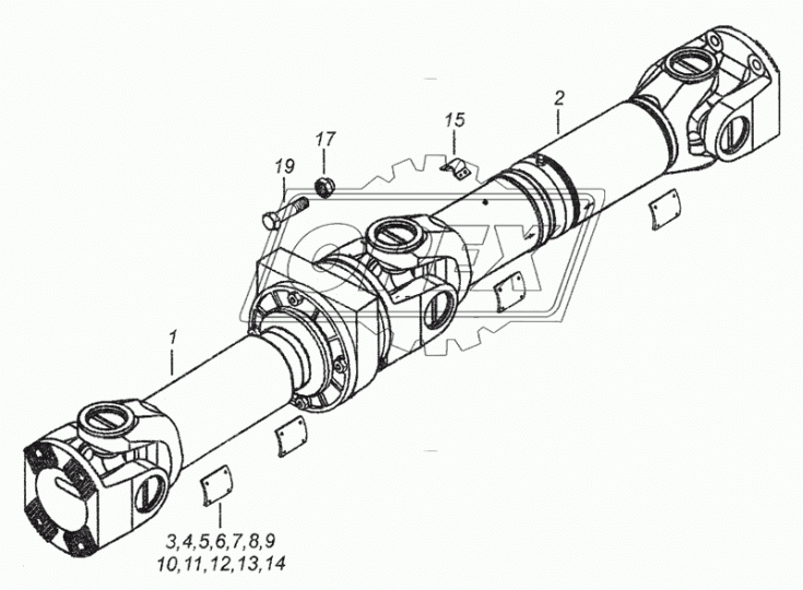 43253-2201011 Вал карданный КамАЗ (L=1512 мм., КамАЗ-6522 передний мост, КамАЗ-4325 задний мост) БЕЛКАРД