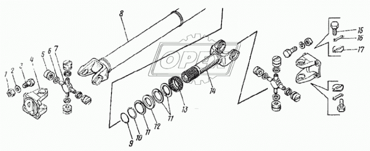 5320-2205048 Вилка S=95 L=380 наруж.шлиц=26; 2отв.ф50 скользящая кард. вала среднего моста КАМАЗ