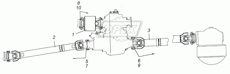 5350-2203011-10 Вал карданный КамАЗ (L=1107+120 мм., 4 отв., торц.шлиц., КамАЗ-5350) переднего моста АВТОМАГНАТ