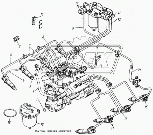 740-1104306 Трубка (сталь) ф7; L=530 Г=М14+К19/Г=М14+К19 топливная ТНВД в сборе, кривая КАМАЗ