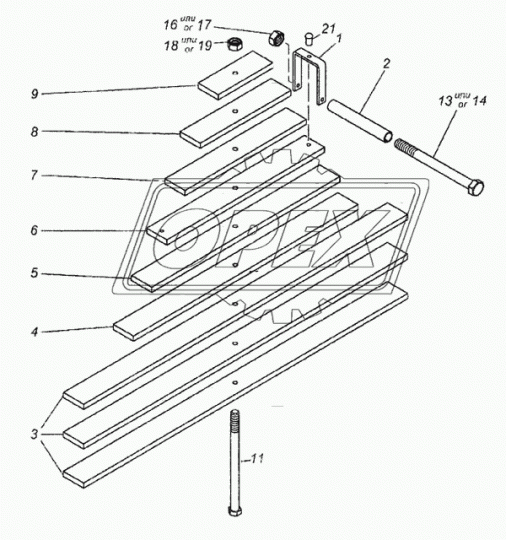 6460-2912132 Болт ГОСТ-7798 М16х305х1,5; Р=28 К=21 центровой задней рессоры КАМАЗ