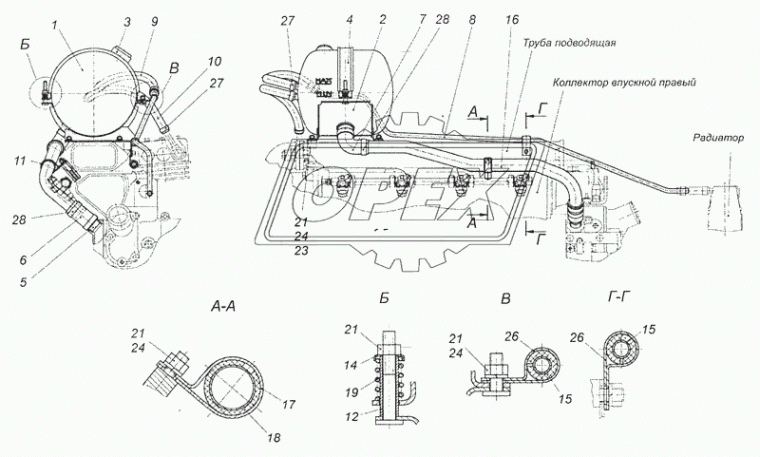 54115-1311067-01 Шланг (патрубок) ф12х20 L=440 расширительного бачка Камаз-ЕВРО силикон; силикон Транс-Снаб