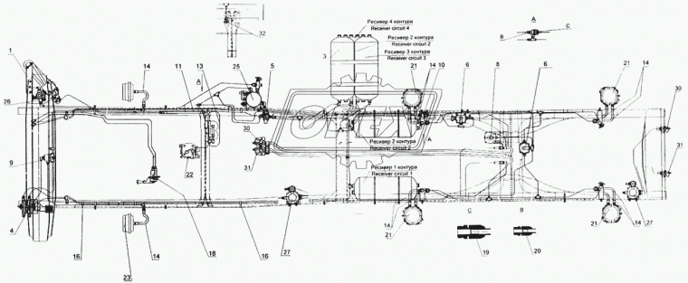 14.3512010-10 Влагомаслоотделитель; c РДВ (змеевик) КамАЗ,МАЗ,ЗиЛ (2вых.М22х1,5/1вых. М12х1,5; ф130 h=250) ПААЗ
