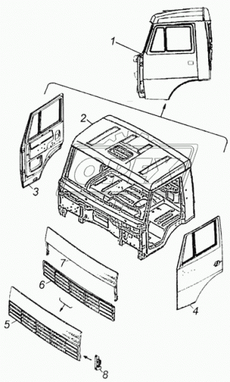 53205-5000020 Кабина-каркас КАМАЗ без дверей с высокой крышей без спальника КАМАЗ
