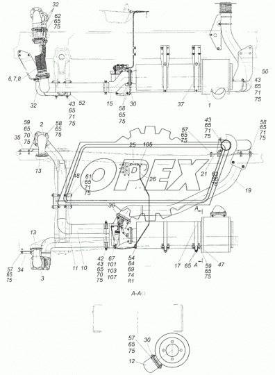 65115-1203048-12 Труба ф95 L=2540 квадрат.фланец 4отв.ф11 кривая, выпускнаяобогрева платформы КАМАЗ