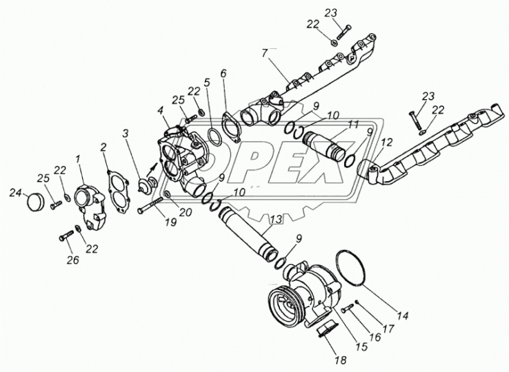 740.13-1307010 Насос водяной шкив ф125 2ручья ЕВРО-1 на дв. 740.13 ПЕКАР