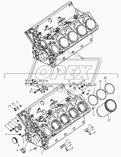 740.21-1002010 Блок цилиндров КАМАЗ ЕВРО в сб. под ТНВД ЯЗДА с маслян. канавк. в форсунк. (на 2-х друг.нет канавок) КАМАЗ