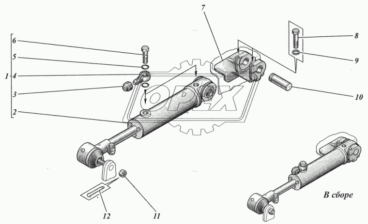 3205-3405005-030 Цилиндр силовой с шаровым пальцем (ЦГ50-250) БАГУ