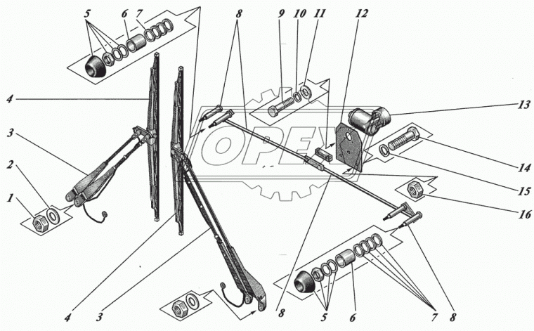 3397000175 Комплект чехлов, регулировочных шайб и гаек (состоит из деталей 9, 10, 11, 12) Bosch