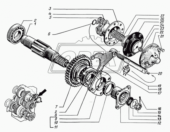 260-4202056 Фланец прямоуг. 88х98; фнаруж=55; внутр.шлиц=8; h=67; 4отв.ф12, отбора мощности КрАЗ