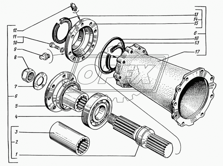 260Г-2502192 Муфта внутр.шлиц=16; L=140 соединительная КрАЗ