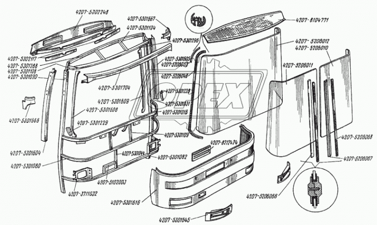 4207-5206012 Стекло ветровое (лобовое) панорамное (ЛАЗ) РГБ-НН