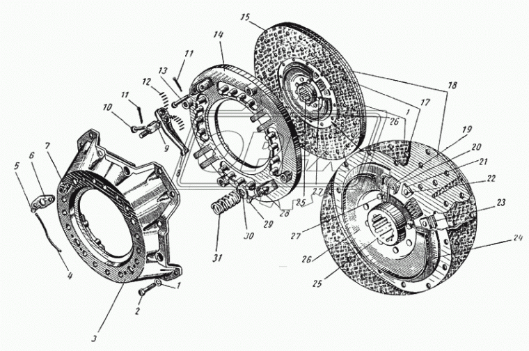 130-1601130 Диск сцепления ведомый ф340 dпос=38 hступ=38 короткая ступица ЗИЛ 130,ЗИЛ 5301 (лапковая корзина)