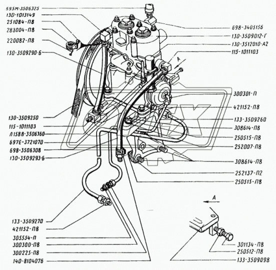 133-3509270 Трубка (алюм.) ф12; L=520 Г=М18+К22/Г=М18+К22 отвода масла от компрессора в сборе ЗИЛ