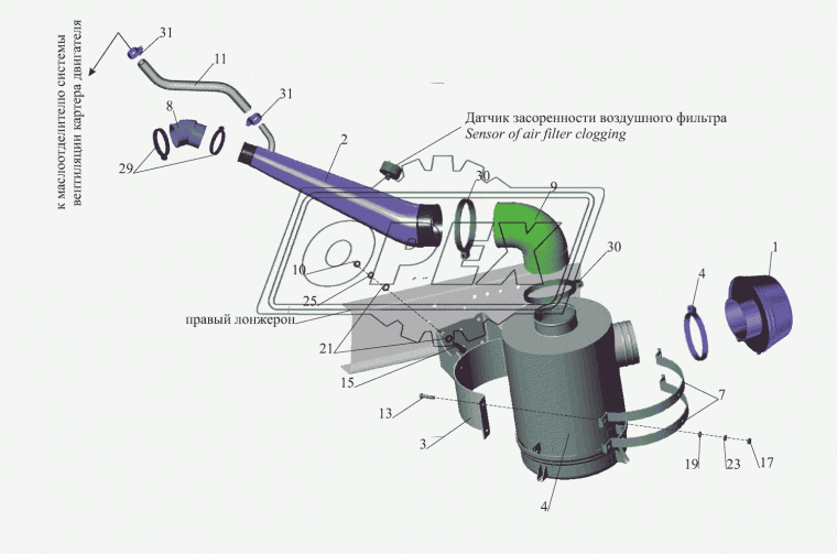 437143-1109030 Труба ф78/ф125 L=650; 2 вых=ф20 МАЗ