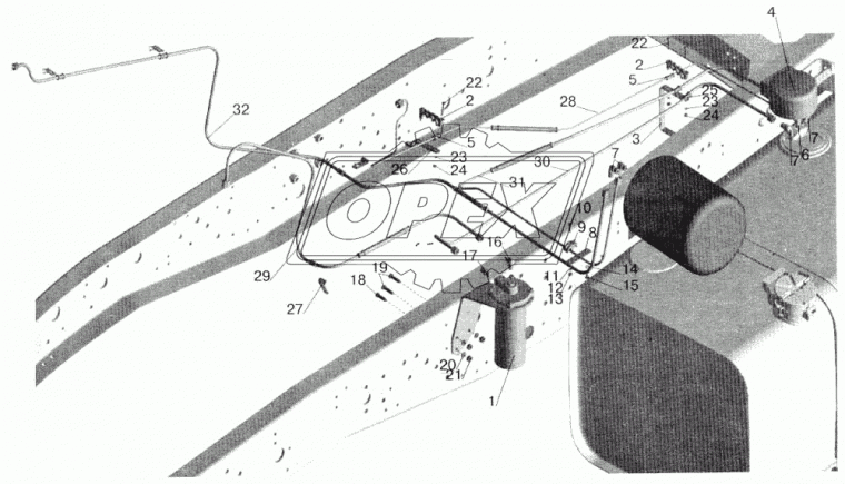 54323-1105012-010 Фильтр ГО топлива ф92 L=240 креп 3отв.ф10 МАЗ в сборе (на раме) МАЗ