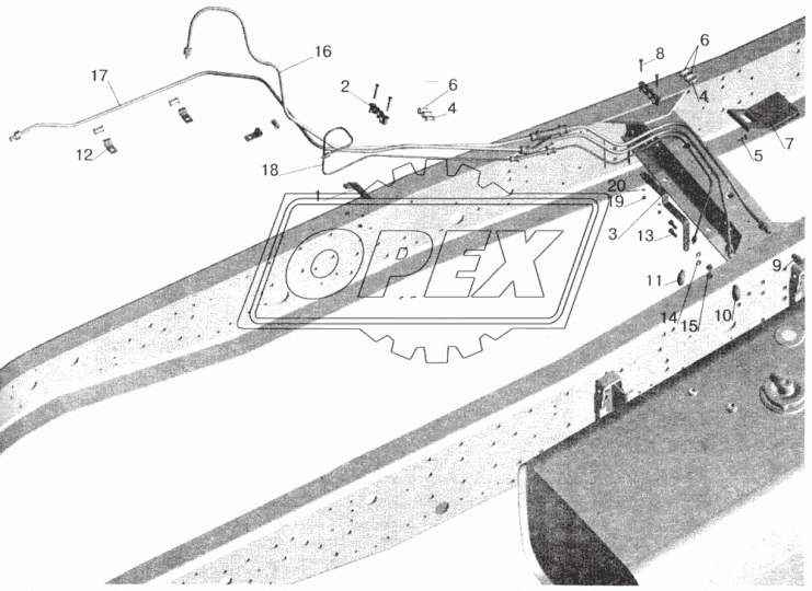 543202-1104586-010 Трубка (медь+алюм.) ф10; L=2820 Г=М16+К/Г=М16+К19 отводящая со шлангом МАЗ