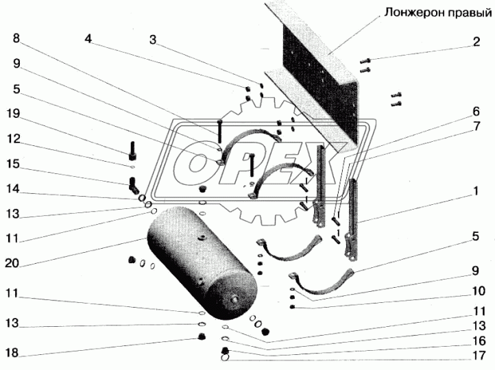 509А-3513080 Кронштейн воздушного баллона(ресивера) L=345 s=40 7отв.ф13,1отв.ф17 МАЗ