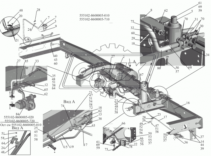 555102-8609496-010 Трубка подъема кабины МАЗ (ф6;Ш=М12+К12/Ш=М12+К12 (медь) МАЗ