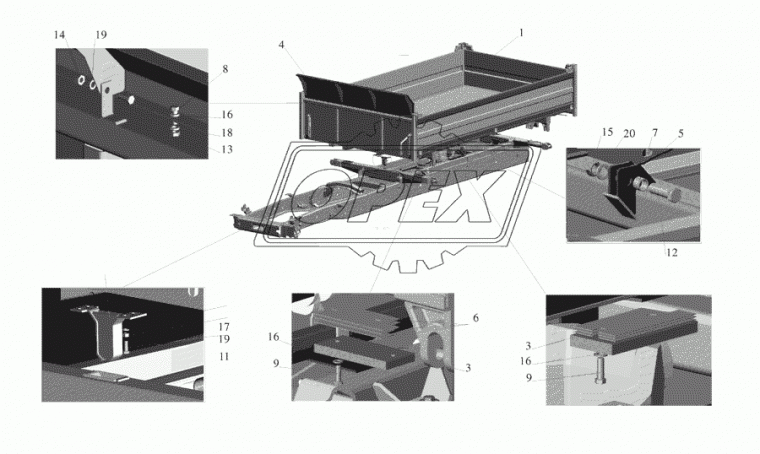 555103-8501379 Подушка платформы (амортизатор) при 3-х сторонней разгрузке РТИ прямоуг. 180х80х16; 2отв.ф10 БРТ