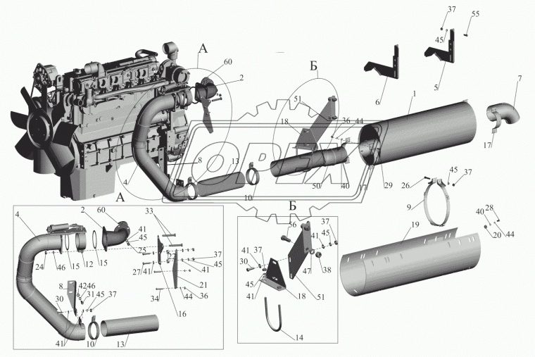 555132-1203033 Труба кривая (сталь) квадр.фл 4отв.ф12/квадр.фл 4отв.ф12 L=1340 приемная в сб. МАЗ