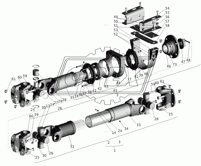 551603-2205010 Вал карданный МАЗ (L=1492+85 мм., 4 отв., торц. шлиц., МАЗ-5516) средний мост БЕЛКАРД