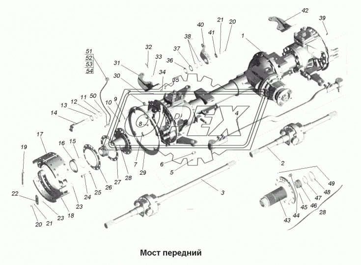 63171-2304082-10 Цапфа переднего моста правая МАЗ-631705, 631708 ф105 L=270; шлиц=38; 12отв.ф18 МАЗ