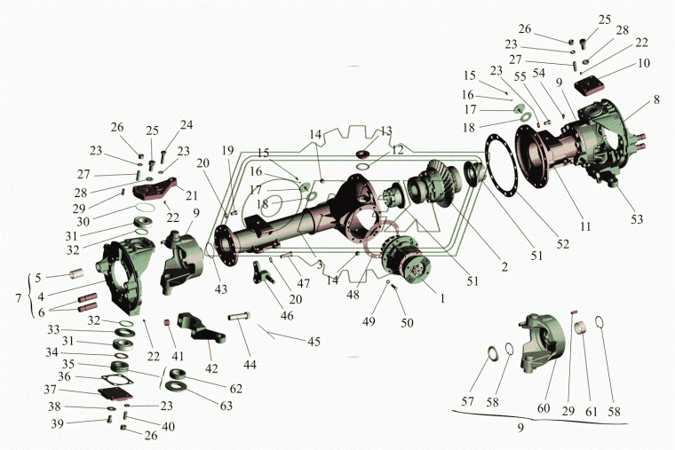 6317-2302021-011 Шестерня L=300, z=13 в сборе с корпусом и фланцем ф180; 4отв.ф14 торц.шлицы редуктора ПМ ведущая МАЗ