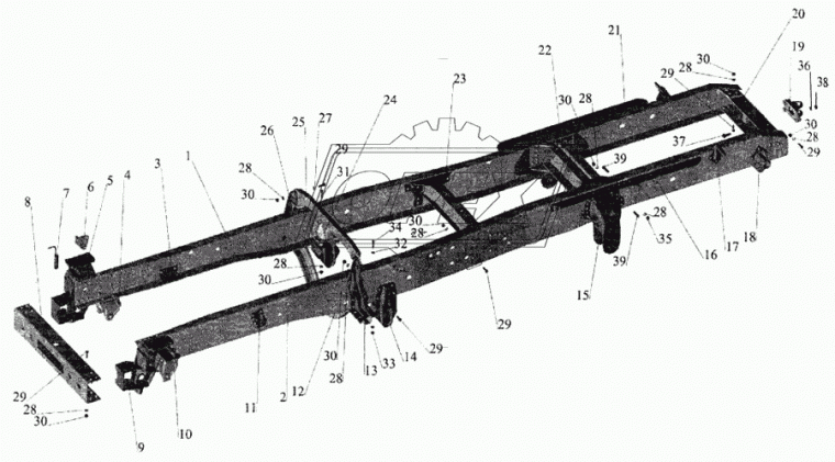 6430-2801118 Кронштейн МАЗ заднего подрессоривания правый L=485х140 4отв.ф14,9отв.ф16 МАЗ