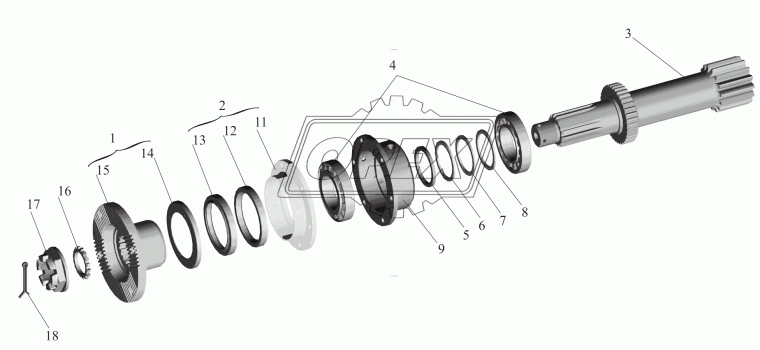 55165-1802110 Вал-шестерня L=410 16z/ф60 16шлиц Р=М42х1,5/35шлиц привода моста переднего голая МАЗ