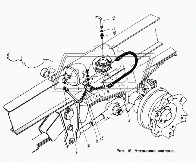 8925-3506290 Шланг тормоз. ф18 L=1000 Ш=М12+К14/Ш=М12+К14  от воздухораспред.клапана. БЕЛОГ