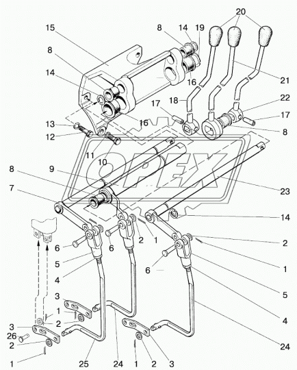 80-4607220 Вал привода управления гидроузлами,L=352, с пяткой,под 1стоп.кольца МТЗ РУП